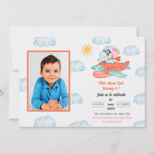 Aeroplane elephant birthday party Invitation
