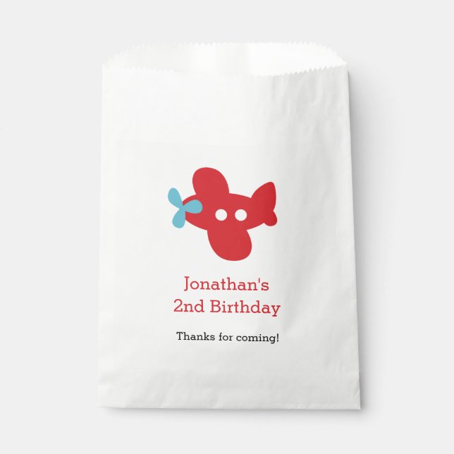 Aeroplane Favour Bags (Red Personalised Birthday) (Front)