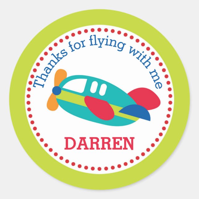 Aeroplane Favour Stickers (Boys Birthday) (Front)