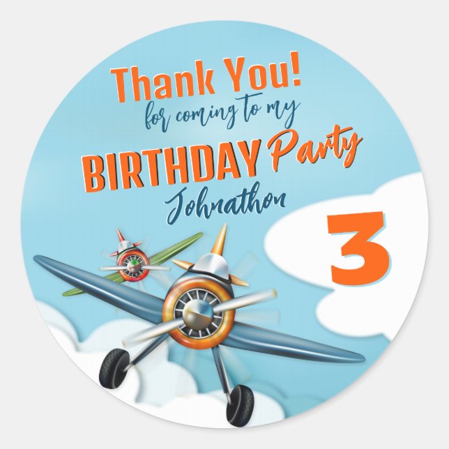 Aeroplane Fighter Pilot Boy Birthday Classic Round Sticker (Front)