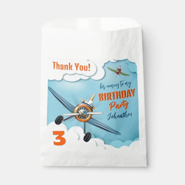 Aeroplane Fighter Pilot Boy Birthday Favour Bags (Front)