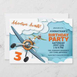 Aeroplane Fighter Pilot Boy Birthday Invitation