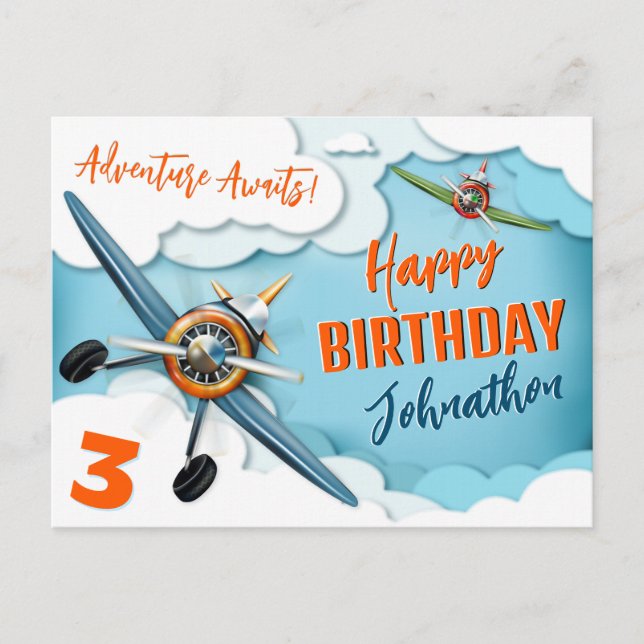 Aeroplane Fighter Pilot Boy Birthday Postcard (Front)