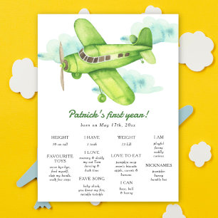 Aeroplane First Birthday Milestone Birthday Poster