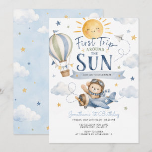 Aeroplane First Trip Around The Sun Birthday Invitation