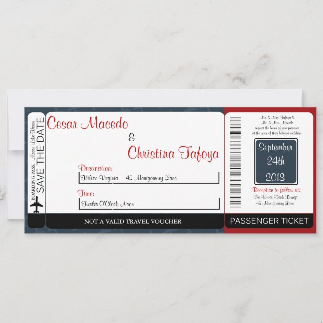 Aeroplane Flight  Boarding Pass Wedding Invitation (Front)