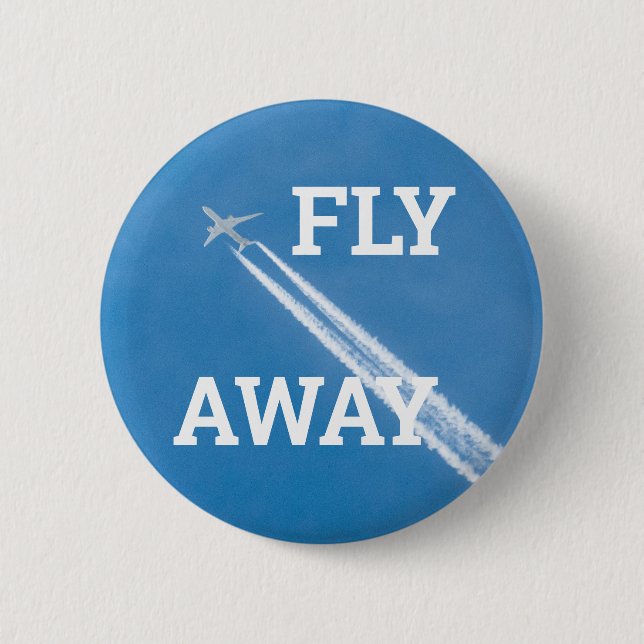 Aeroplane fly in the blue sky 6 cm round badge (Front)