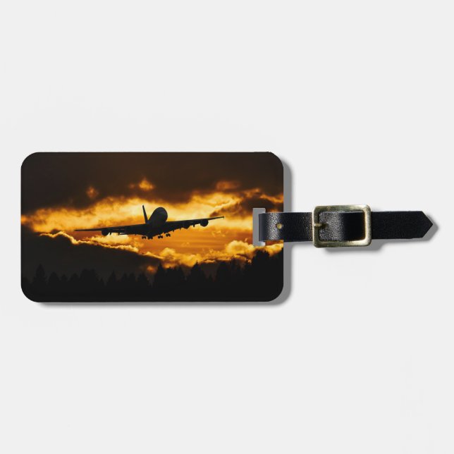 Aeroplane Flying at Sunset Luggage Tag (Front Horizontal)