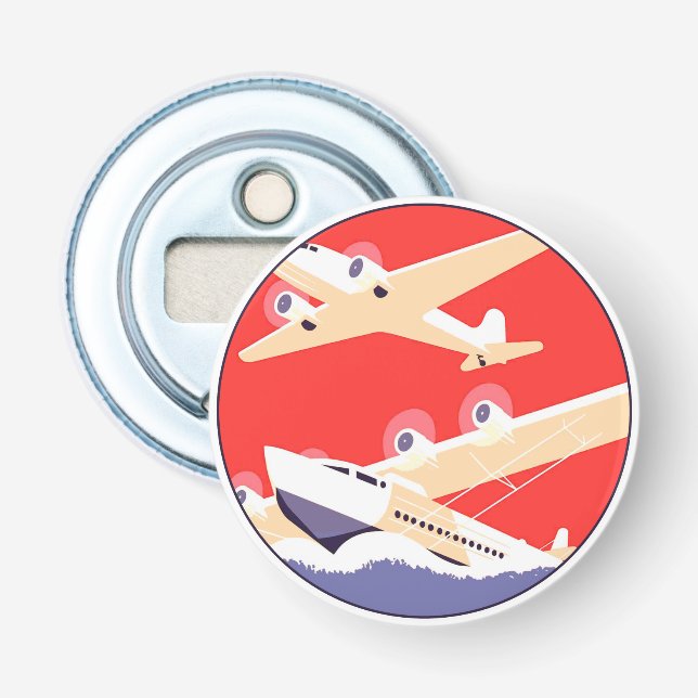 Aeroplane Flying Vintage WPA Colourful Bottle Opener (Front)