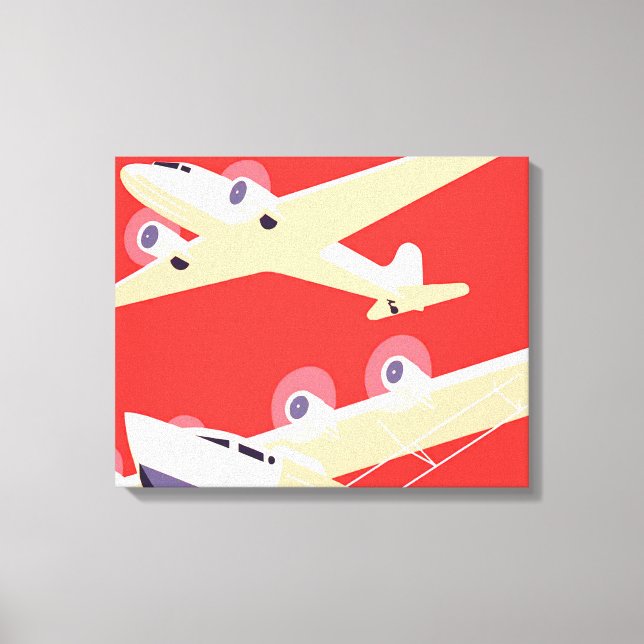 Aeroplane Flying Vintage WPA Colourful Canvas Print (Front)