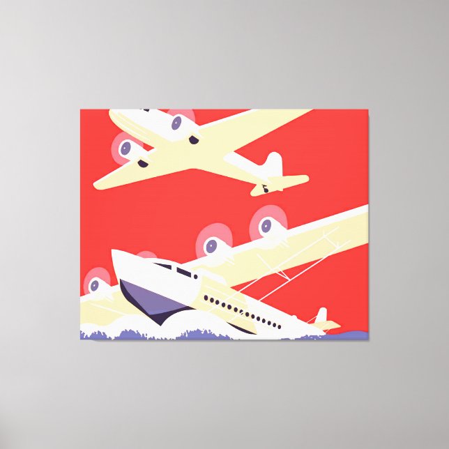 Aeroplane Flying Vintage WPA Colourful Canvas Print (Front)