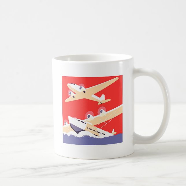 Aeroplane Flying Vintage WPA Colourful Coffee Mug (Right)