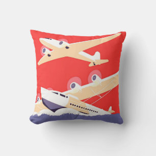 Aeroplane Flying Vintage WPA Colourful Cushion
