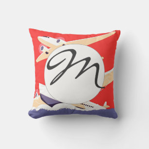 Aeroplane Flying Vintage WPA Colourful Cushion