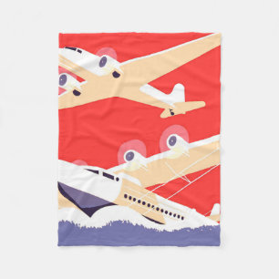 Aeroplane Flying Vintage WPA Colourful Fleece Blanket