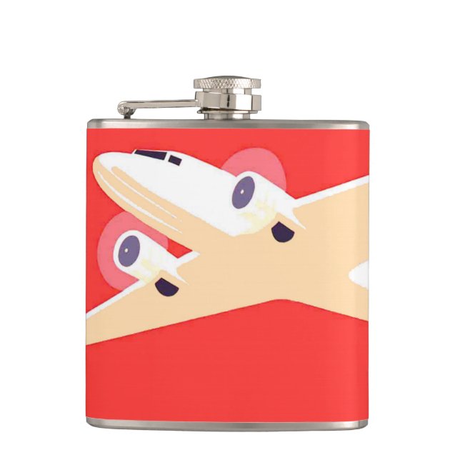 Aeroplane Flying Vintage WPA Colourful Hip Flask (Front)