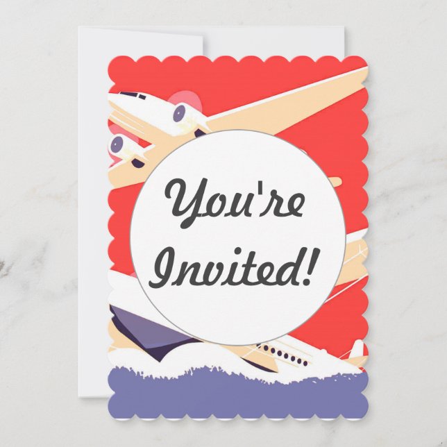 Aeroplane Flying Vintage WPA Colourful Invitation (Front)