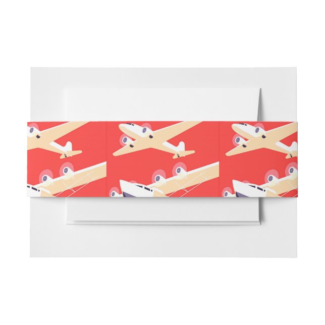 Aeroplane Flying Vintage WPA Colourful Invitation Belly Band (Front Example)