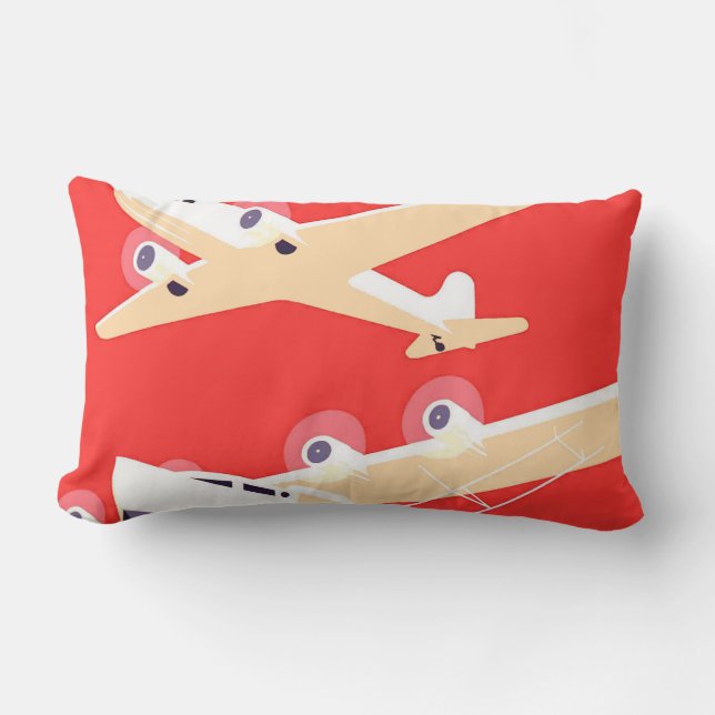 Aeroplane Flying Vintage WPA Colourful Lumbar Cushion (Front)