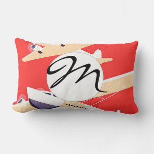 Aeroplane Flying Vintage WPA Colourful Lumbar Cushion