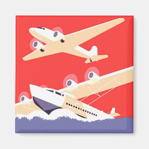 Aeroplane Flying Vintage WPA Colourful Magnet