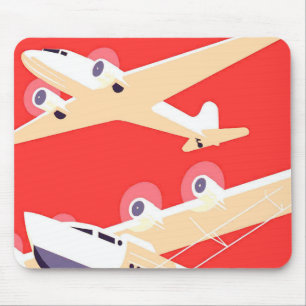 Aeroplane Flying Vintage WPA Colourful Mouse Mat