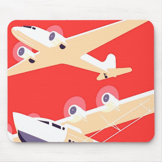 Aeroplane Flying Vintage WPA Colourful Mouse Mat (Front)