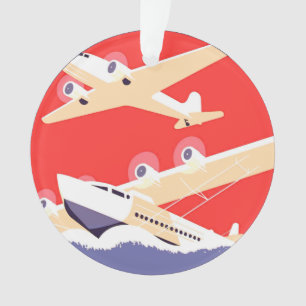 Aeroplane Flying Vintage WPA Colourful Ornament