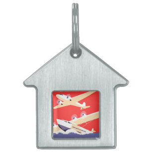 Aeroplane Flying Vintage WPA Colourful Pet ID Tag