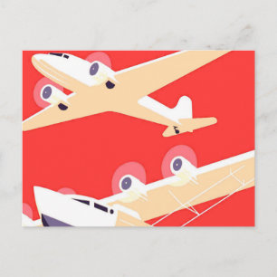 Aeroplane Flying Vintage WPA Colourful Postcard
