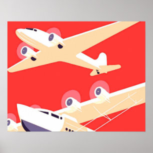 Aeroplane Flying Vintage WPA Colourful Poster