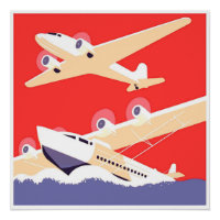 Aeroplane Flying Vintage WPA Colourful