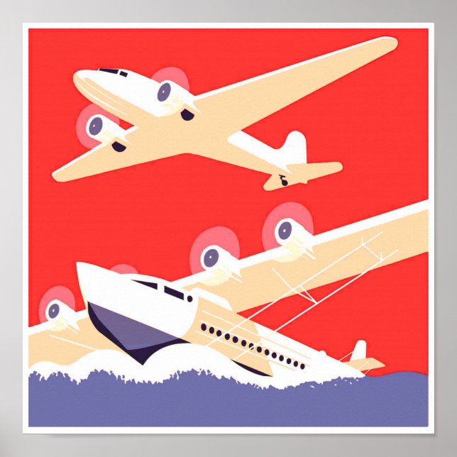 Aeroplane Flying Vintage WPA Colourful Poster (Front)