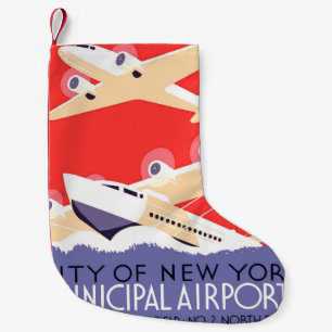 Aeroplane Flying Vintage WPA Colourful Small Christmas Stocking