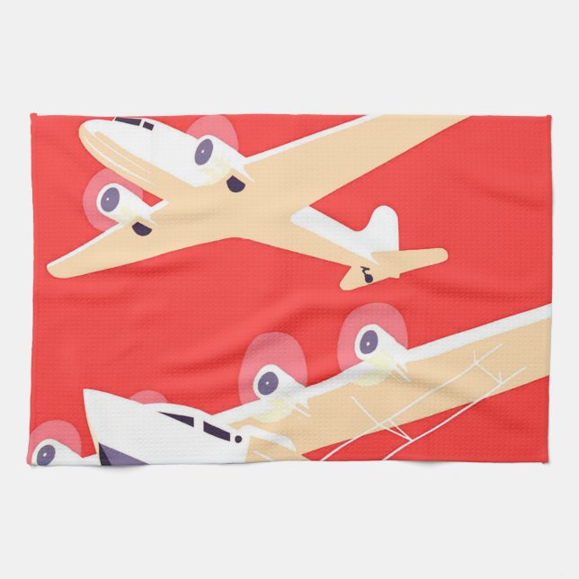Aeroplane Flying Vintage WPA Colourful Tea Towel (Horizontal)