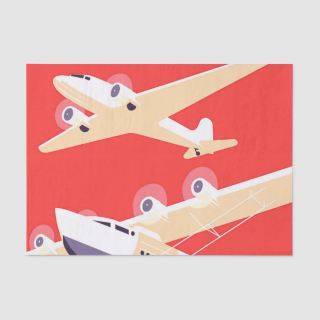 Aeroplane Flying Vintage WPA Colourful Tissue Paper (Front)