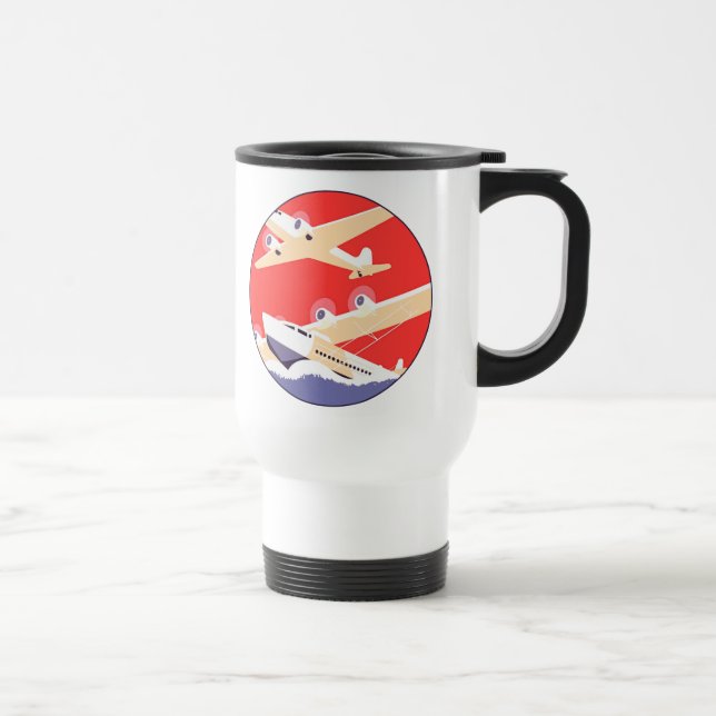 Aeroplane Flying Vintage WPA Colourful Travel Mug (Right)