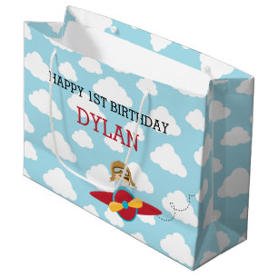 Aeroplane Gift Bags - Cute Pilot in Red Plane Clou