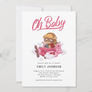 Aeroplane Girl Baby Shower Invitation