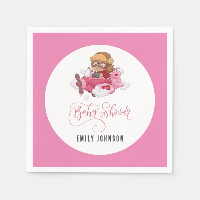Aeroplane Girl Baby Shower Napkin (Front)