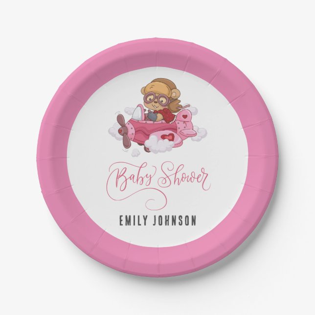 Aeroplane Girl Baby Shower Paper Plate (Front)