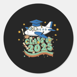 Aeroplane Graduate Cl Of 2025 Kids Mens Womens Gra Classic Round Sticker