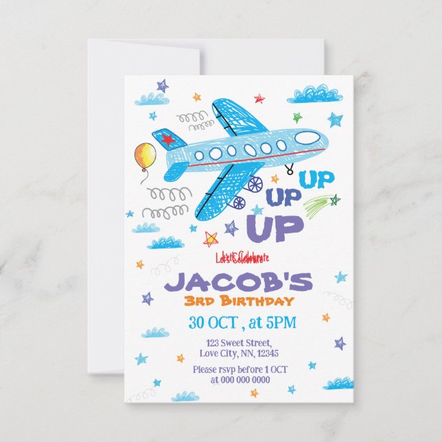 Aeroplane Hand Drawn Party Invitation (Front)