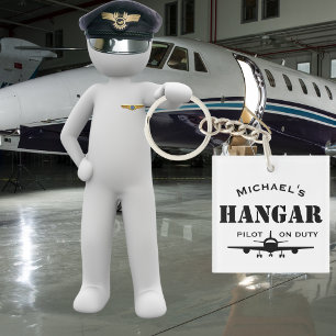 Aeroplane Hangar & Pilot on Duty Personalised Gift Key Ring