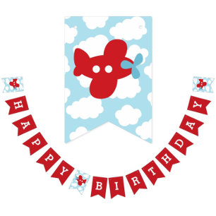 Aeroplane Happy Birthday Bunting Flags Red Banner