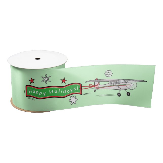 Aeroplane Happy Holidays 3 In. Satin Ribbon (Spool)