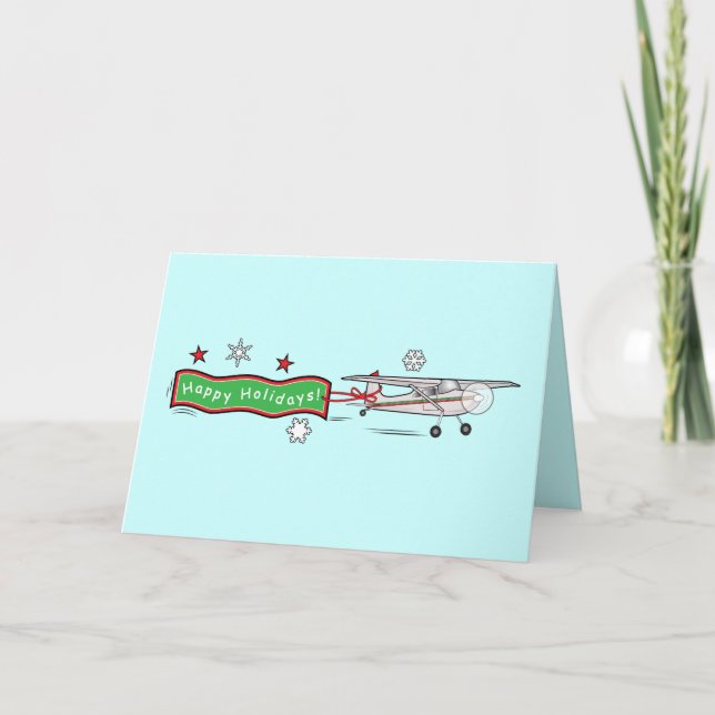 Aeroplane Happy Holidays Christmas Holiday Card (Front)