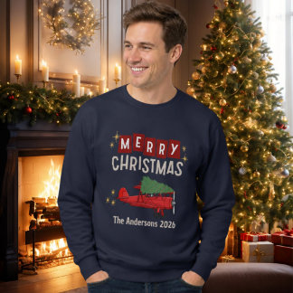 Aeroplane Hauls Tree Funny Family Christmas Custom Sweatshirt