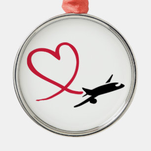 Aeroplane heart love metal tree decoration