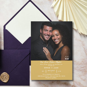 Aeroplane Heart Photo Monogram Gold Travel Wedding Invitation